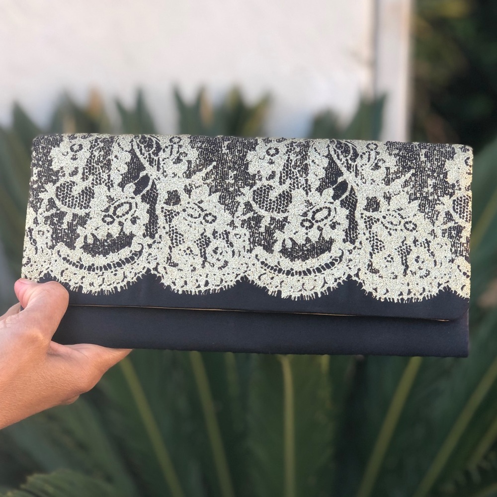 Vintage Black Satin Clutch